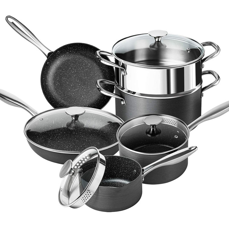 Michelangelo Stone Pots And Pans Set 10 Piece, Pro. Nonstick Hard